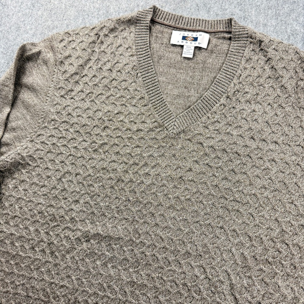 Joseph‎ Abboud V-Neck Sweater Mens XXL Brown Textured Basketweave Merino Wool
